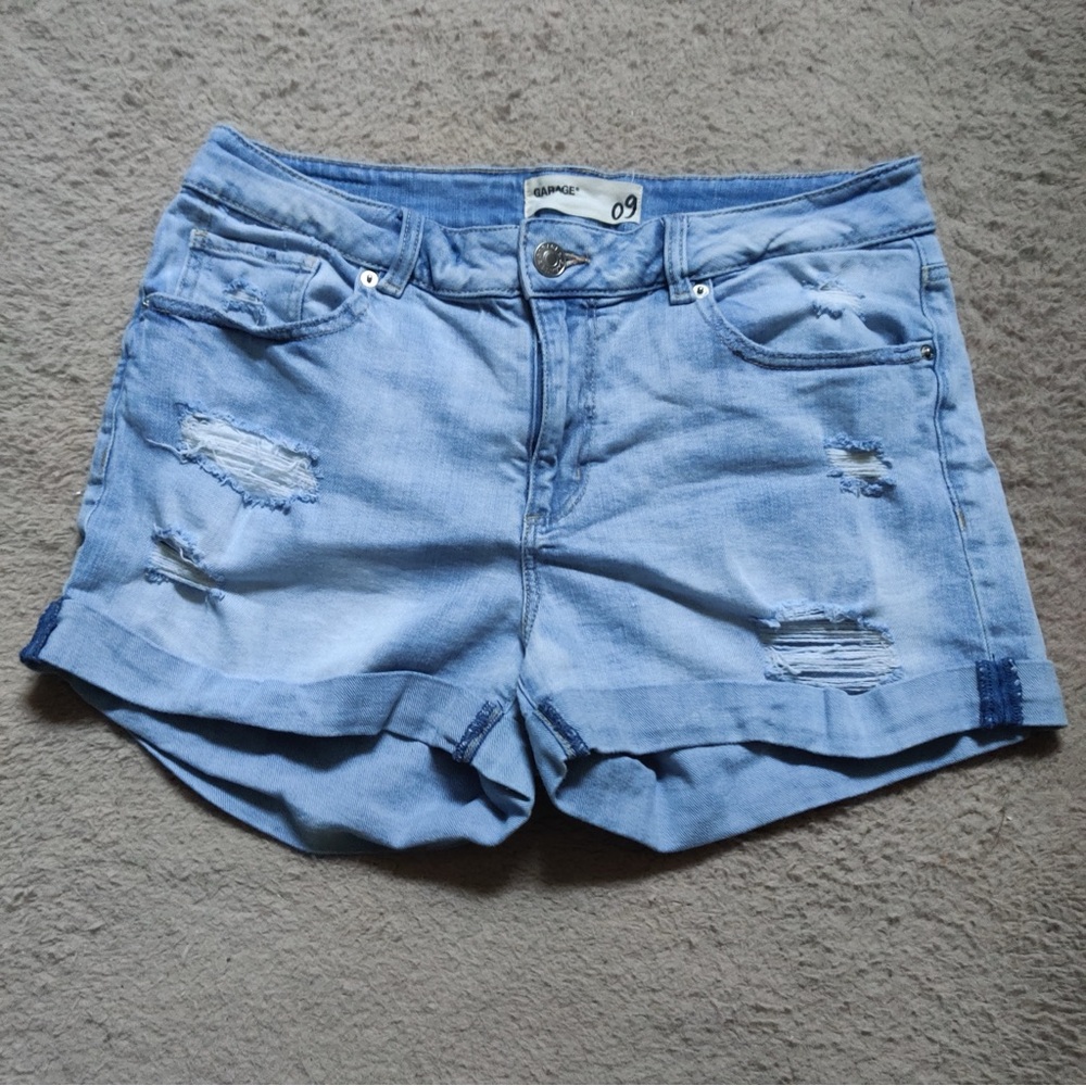 Garage Girlfriend Distressed Denim Booty Shorts in Light Blue Cuffed